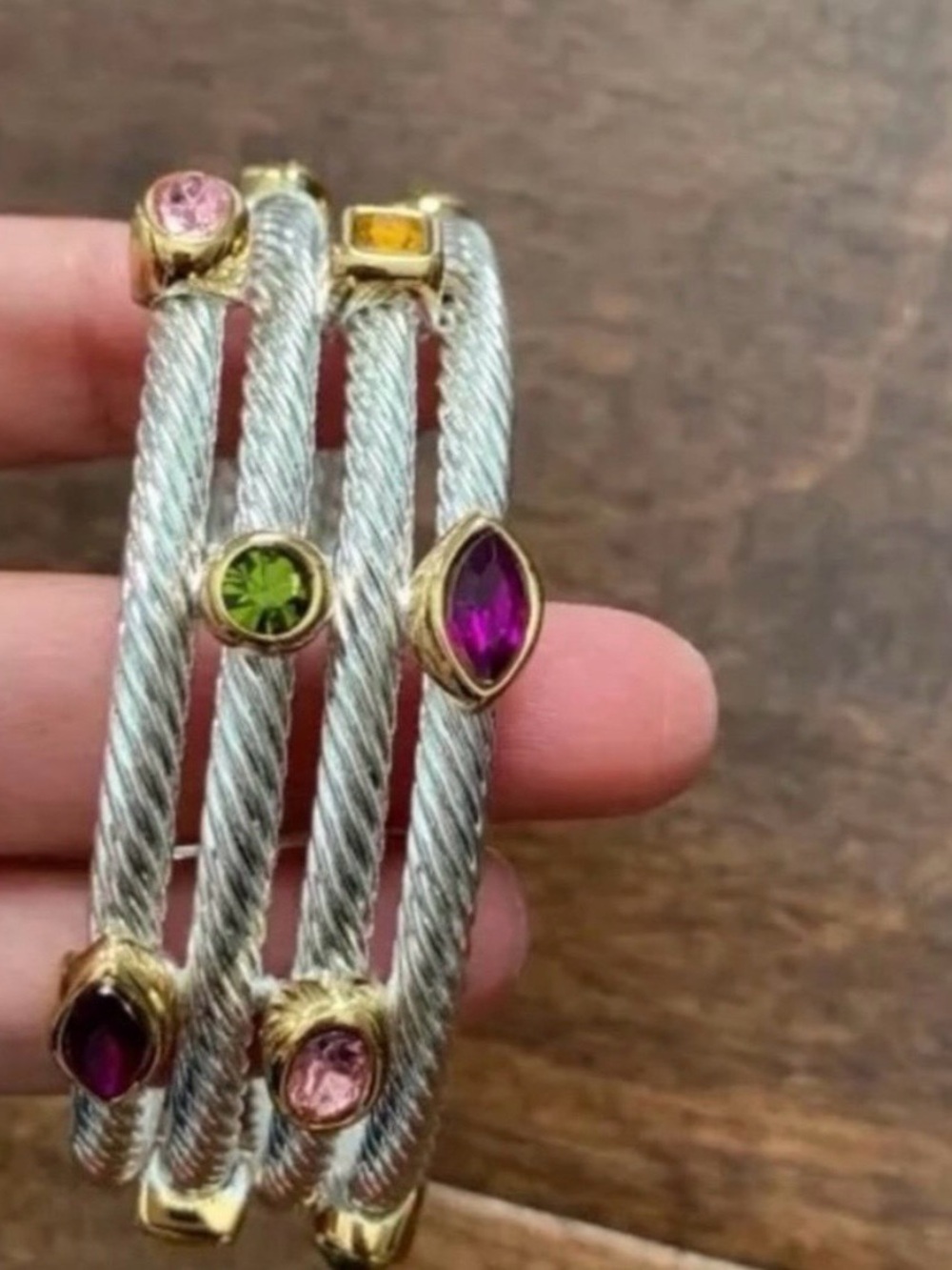 Gemstone Cable Cuff Bracelet - Picture 6 of 13
